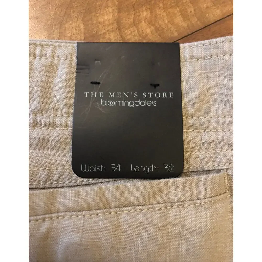 NWT Bloomingdales the mens store linen kahaki pants size 34 X 32